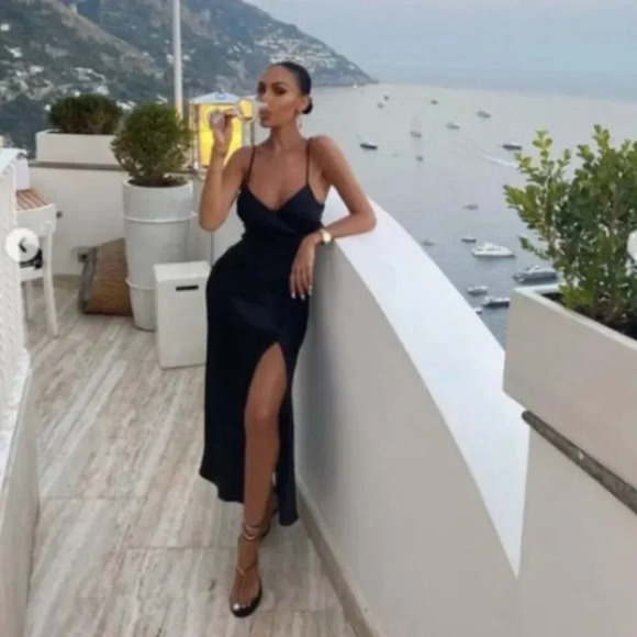 Zara Silky Satin Effect Surplus Midi Dress Black Blogger Fav Sz Small - Picture 3 of 10